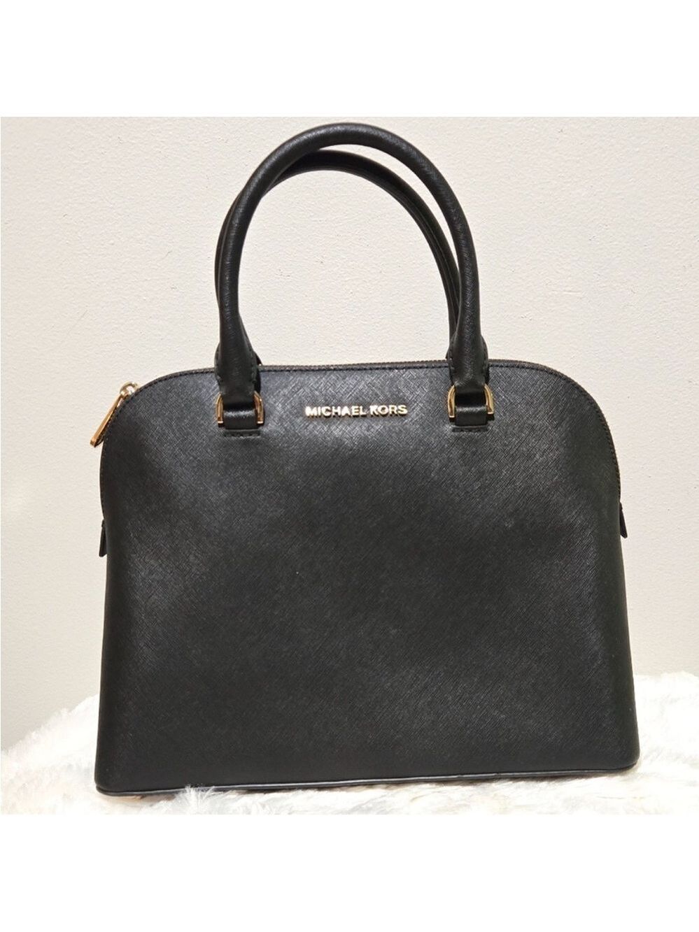 Michael Kors Cindy Large Black Leather Dome Satchel Bag - Like New